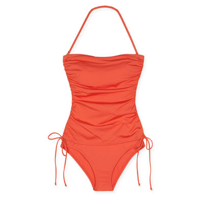 Oranžinis vientisas moteriškas maudymosi kostiumėlis
